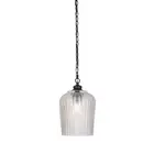 Toltec Cordova Chain Hung Pendant, Black, 9" Clear Textured Glass - 91-MB-4280