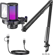 [MAONO] Gaming USB Microphone, Noise Cancellation Condenser mic with Mute, Gain, Monitoring, Boom Arm for Streaming, Podcast, Twitch, YouTube, Discord, PC, Computer, PS4, PS5, Mac, GamerWave DGM20S