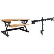 Pemberly Row Adjustable Standing Desk Converter/Dual Monitor Mount Bundle