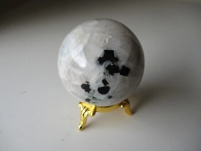 Rainbow Moonstone 5.2cm 190g Crystal Ball Orb Sphere on Gold Metal Stand BRM005