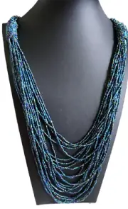 Peacock Shimmer Seed Bead Layered Necklace - 30 inches