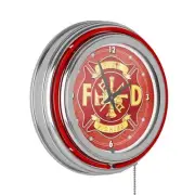 Unbranded Wall Clock 3"x3"x14.5" Red Fire Fighter Lighted Analog Neon Decorative