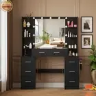 Makeup Dressing Table Vanity Desk with 11 Light, Mirror，7 Drawers Vanity Dresser