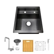 Glacier Bay Workstation Bar Sink 17" Undermount Stainless Steel Gunmetal Black