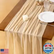 Socomi 3pcs Cheesecloth Table Runner Beige Spring Easter Gauze 120 Inch Rusti