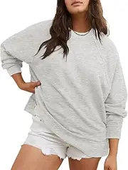 [TAKEYAL] Women's Oversized Sweatshirts Casual Crew Neck Side Split Loose Soft Long Sleeve Pullover Tops S-2XL, Gray, Large