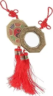 WESIEVYA 2pcs Gossip Mirror Bagua Convex Mirror Chinese Bagua Decoration Tool Exorcism Shui Spirit Decoration Decor Tai Tassel Metal Antique Indoor Luck Bless Knot Art Bronze Bad Zinc Alloy