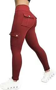 [wadyob] Womens Workout Leggings with Multi-Pocket Gym Running Fitness Yoga Pants Tummy Control High Waist Elastic Tights