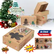 12 Pcs Christmas Cookie Gift Boxes Favors Boxes Clear Window Kraft Paper Box KJ