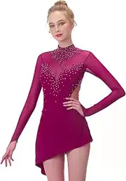 [Zagitova] Ice Figure Skating Dress for Girls Solid Color Women Competition Patchwork Dance Clothing with Shiny Rhinestone