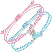 [xdlhghe] BFF Bracelets for 2 Girls Friendship Bracelets Matching Butterfly Rope Red Blue String Sister Cute Personalized Cord Simple Adjustable Graduation Jewelry Gifts