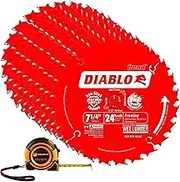 Diablo D0724A 7 1/4" Circular Saw Blade, 24 Tooth Framing Saw Blade 10 Pack, Tape Measure Included