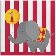 Creative Party Circus Time 3 Ply Elephant 1st Birthday Disposable Napkins (Pack of 16) (UK Size: One Size) (Red/White/Grey)