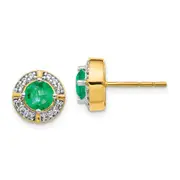 14k Yellow Gold Real Diamond and Emerald Fancy Halo Earrings