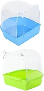 BCOATH 2Pcs Pet Bird Shower Tub Bright Color Parrot Bath Supplies for Cage Transparent Basin for Birds Moisturizing Heat Dissipation Easy Summer Winter Use