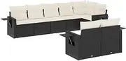 vidaxl Modular Black Poly Rattan Garden Sofa Set with Cushions - Outdoor Patio Furniture 8-Piece with Foldable Side Tables