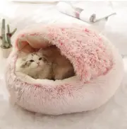 Pet Dog Cat Bed Round Plush Kitten Warm Soft Sleeping Nest Igloo Cave Mat House