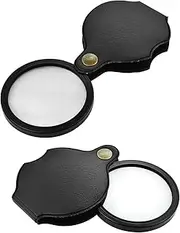 [2Pack] 10X Pocket Mini Magnifier Glass,Folding Magnifying Lenses with Rotating Protective Leather Sheath for Seniors Reading, Inspection,Exploration