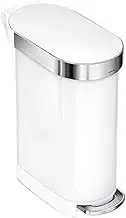 simplehuman 45 Liter / 12 Gallon Slim Hands-Free Kitchen Step Rubbish Bin with Liner Rim, White Stainless Steel