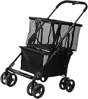 koolsoo Folding Shopping Cart Shopping Trolley Stylish 2 Tier Lightweight Grocery Cart on Wheels with Removable Basket for Camping