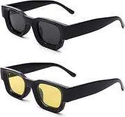 [Hycredi] Thick Rectangle Sunglasses for Women Men Chunky Square Polarized Sun Glasses Retro 90s Shades UV400 Protection