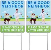 2pcs Clean Up After Your Dog Signs, 12x9in Double-Sided Printing No Dog Waste Signs for Yard Waterproof Windproof Pick Up After Your Dog Signs Friendly Reminder Sign(Style 2)