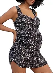 [COCOPEAR] Maternity One Piece Swimsuit Tankini with Skirt Pregnancy Bathing Suit Dress Plus Size Swim Dress