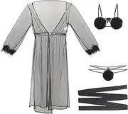 [KBQLXPKJW] Women See Through Thong Bikini Lingerie with Bathrobe Backless G-String Bra Set Spaghetti Strap Underwear/1299