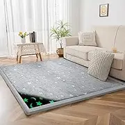 MAXYOYO Coral Velvet Rug, 3cm Thick Crawling Carpet with Non-Slip Fluffy Short Pile, Modern Washable Soft Mat, Perfect Carpets for Yoga, Exercise and Crawling (Luminous Moon,150x200 cm)