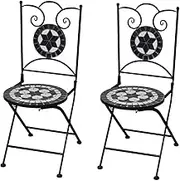 Folding Bistro Chairs 2 pcs Ceramic Black and White,Outdoor Chairs 21KG-41533