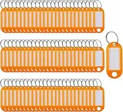 Key Tags SENRISE 100 Pieces Keyring Tags Key Labels Plastic Key Fobs Id Tags Key Rings Name Tags Luggage Id Labels with Labels Split Ring Keyring (Orange)