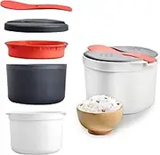Yallmie Microwave Rice Cooker 2L, Rice Steamer Microwave 2-Layer Microwave Vegetable Steamer, Pasta Cooker with Rice Scoop Microwave Steamer for Vegetables, Pasta, Potatoes