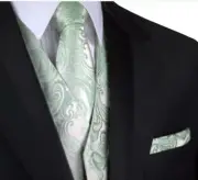 XL MEN'S SAGE PAISLEY TUXEDO VEST, TIE & HANKIE SET WEDDING, DRESS, FORMAL, PROM