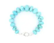 Large Faceted Sky Blue Arizona Turquoise Bracelet, Sterling Silver Lobster Clasp