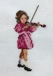 Preworked GIRL PLAYING FIDDLE Violin Center Work Needlepoint Canvas 3348