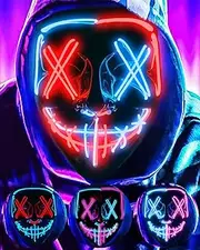 DWTECH LED Halloween Mask - Light Up Mask LED Masks EL Wire Scary Mask for Masquerade Cosplay Light Up Face Mask for Kids Men Women Halloween Festival Party