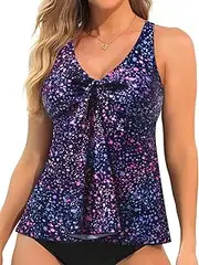 [Yonique] Womens Flowy Tankini Tops Only Modest Swim Tops Loose fit Bathing Suit Tops No Bottom