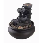 Teamson Home 20 cm 4-Tier Tabletop Water Fountain with LED Lights, Stone Gray