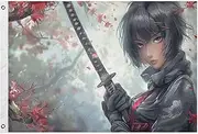 YMXFXP Samurai Woman Anime Flag Outdoor Double Sided Cute Funny Flags 24” x 36” - UV & Fade Resistant Flag Banner Garden House Decor with 2 Brass Grommets