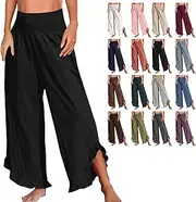 [Generic] Palazzo Pants for Women,high Waisted Wide Leg Smocked Waist Boho Flowy Palazzo Pants,with Pockets,for Women