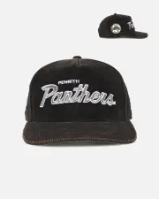 [New Era] New Era Penrith Panthers 'Nrl Golfer Washed Black' Pre-curved Corduroy Golfer Snapback Washed Black - Size ONE ONE Washed Black