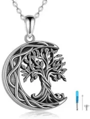 Tree of Life Urn Necklace for Ashes 925 Sterling Silver Celtic Knot Moon Pendant