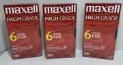 3 New Sealed Maxell High Grade VHS T-120 Blank Tapes HI-FI VCR 6 Hours EP/SLP