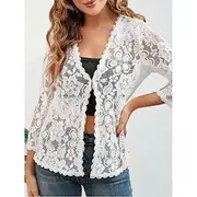 Women's Casual Jacket Breathable Comfortable Lace Patchwork Casual Plain Vacation Street Casual Daily Wear Single Breasted Regular V Neck Regular Fit Long Slee