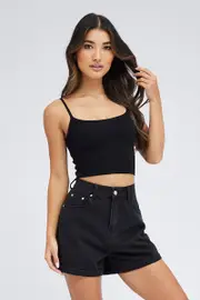 Black Singlet Top Round Neck Seamless - Size M/L, Women's Singlet