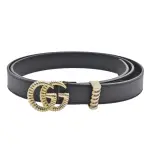 【GUCCI 古馳】經典仿舊雙G金屬LOGO小牛皮釦式腰帶/皮帶(黑色524103-AP00G-1000)