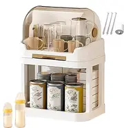 Bottle Drying Rack - Bottle Drying Rack Container with Drainer, Dustproof Bottle Storage Container | Large Bottle Organizer with Cover Removable Drain Tray for Home, Kitchen, Infant Center