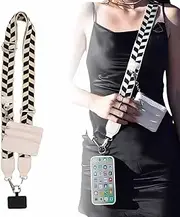 Phone Strap With Zippered Pouch, Crossbody Wallet and Clip-and-Go Purse (Black&White)