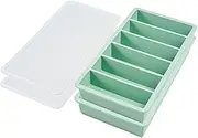 WACOOL Large 4"x1.25" Inch Cuboids Ice Tray with Lid，Stackable Big Silicone Long Ice Cube Mold for Whiskey Cocktails Bourbon Soups Frozen Treats, Easy Release BPA Free, Pack of 2 (Green)
