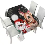 Adorable Christmas Reindeer and Snowman Tablecloth